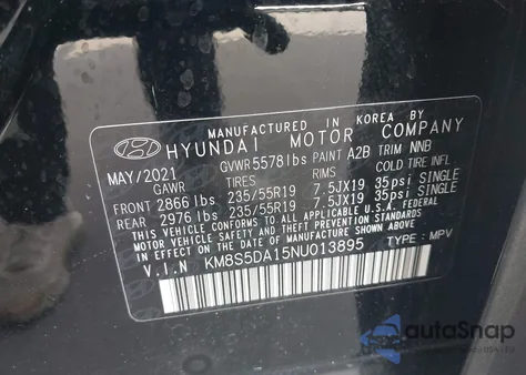 2022 Hyundai Santa Fe Hybrid Limited from USA, damaged, VIN KM8S5DA15NU013895